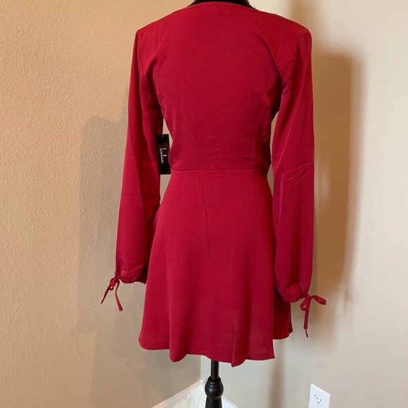 WINE RED LONG SLEEVE SKATER DRESS - Picture 2 of 5